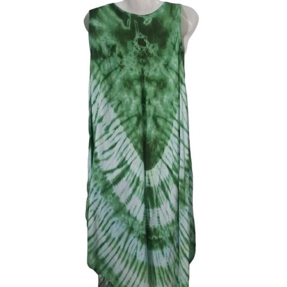 Sleeveless tie dye  dress or swimsuit cover with asymmetrical hem - Picture 3 of 10